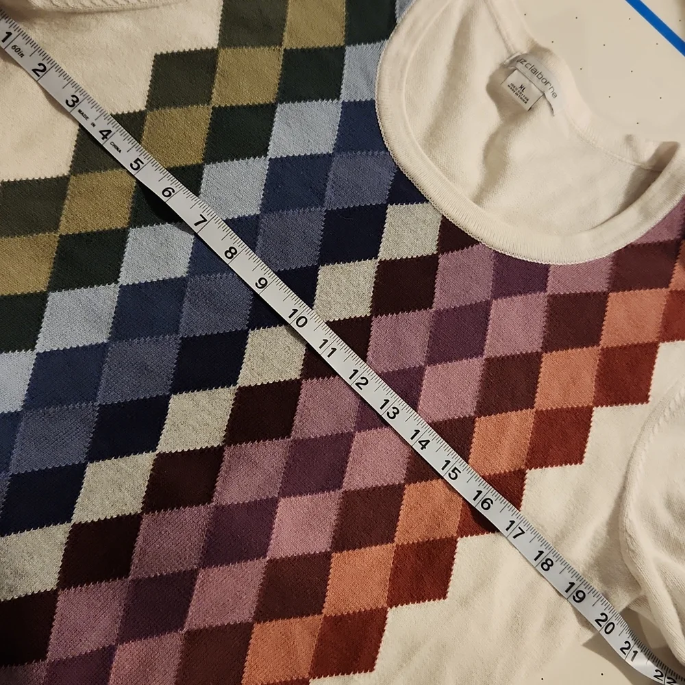 Vintage 90s Liz Claiborne Cotton Argyle Academia Sweater Size L⚘️HP⚘️ - Picture 7 of 8